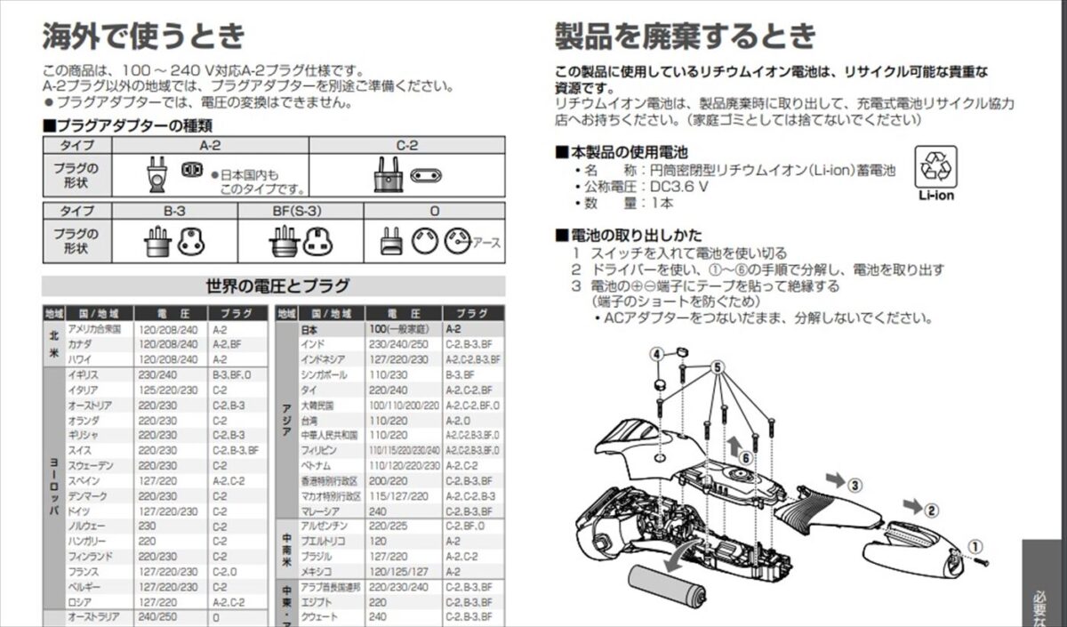 電池の取り外し方も書いてあった